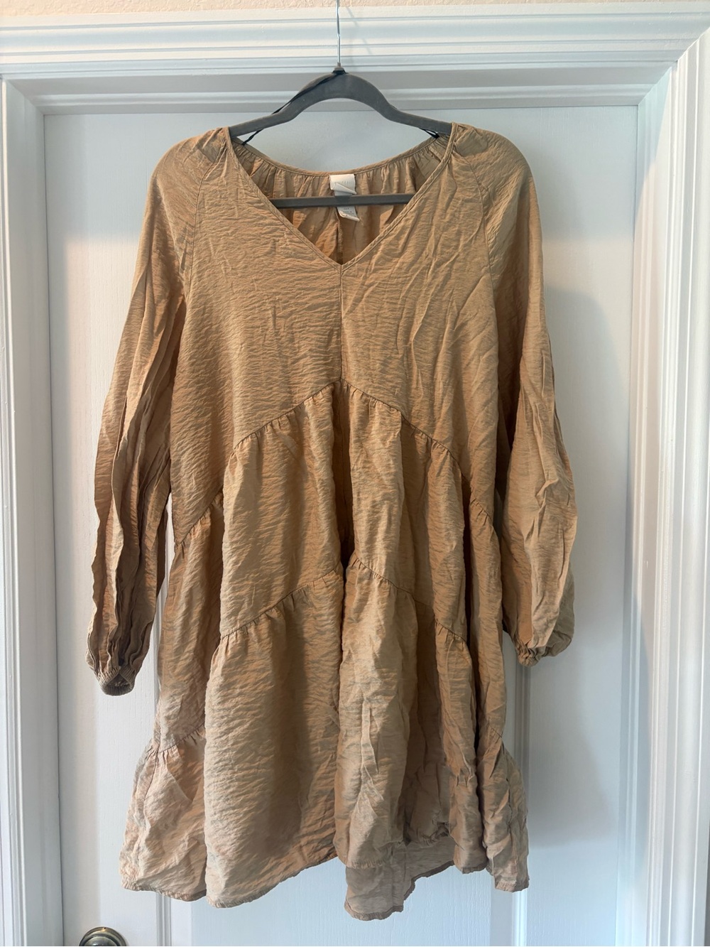 H&M Tan Long Sleeve Tiered Tunic Dress